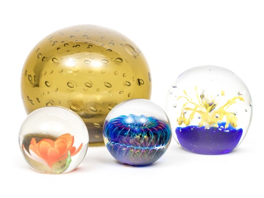Four Fabulous Artisanal Hand-blown Glass Paperweights