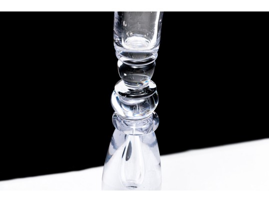Pair Of Val St. Lambert Crystal Candlesticks With Single Glass Candlestick