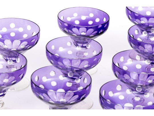 Set Of Ten Bohemian Style Amethyst Cut To Clear Cocktail Coupes