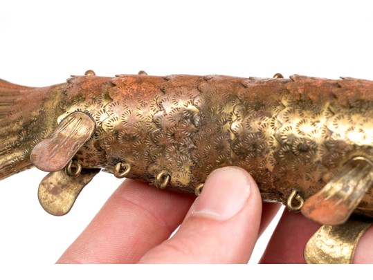 Reticulated Brass Fish With Inlaid Eyes
