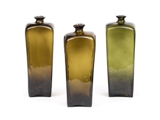 Three 18th Century Hand Blown Glass Gin Bottles