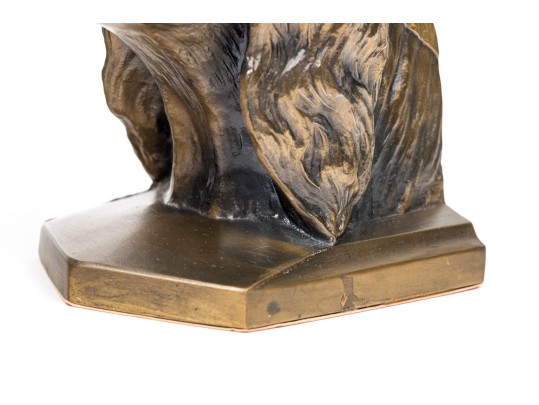 Pair Of Brass Tone Dog Head Bookends
