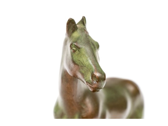 Art Deco Verde Finished Bronze Foal On Stone Base