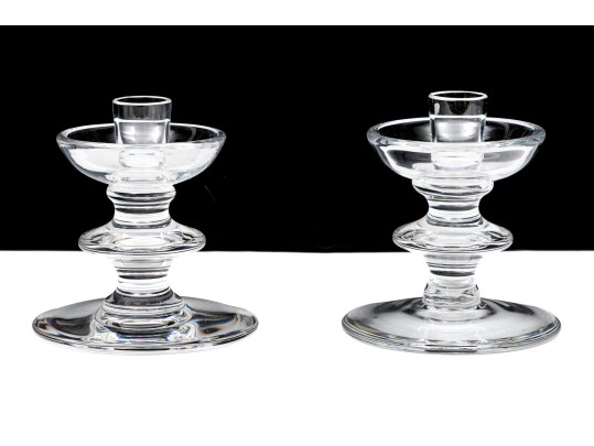 Pair Of Val St. Lambert Crystal Candlesticks With Single Glass Candlestick