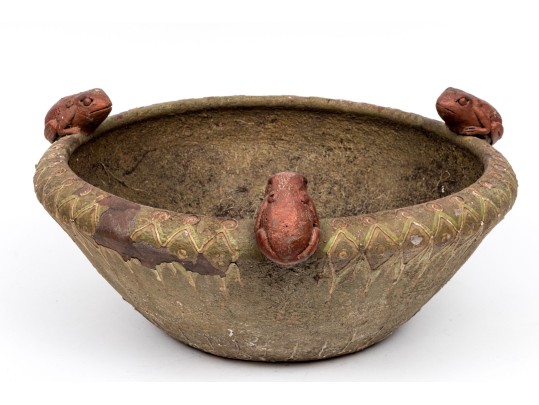 Large Ceramic Planter With Perched Frogs