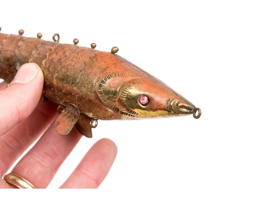 Reticulated Brass Fish With Inlaid Eyes