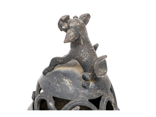 Chinese Bronze Twin-Handled And Lidded Tripod Censer