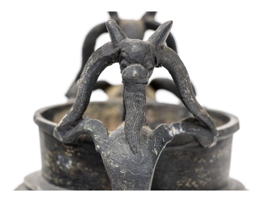 Chinese Bronze Twin-Handled And Lidded Tripod Censer