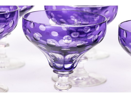 Set Of Ten Bohemian Style Amethyst Cut To Clear Cocktail Coupes