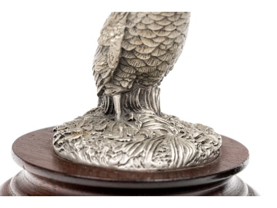 Set Of Two Robert K. Davis Chilmark Pewter Bobwhite Quails On Wood Stands
