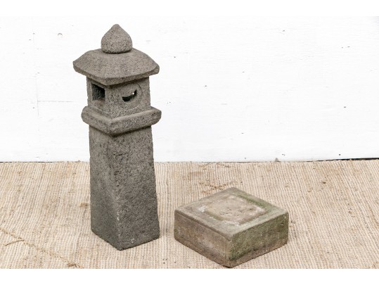 Cast Cement Dark Stained Pagoda Candle Lantern