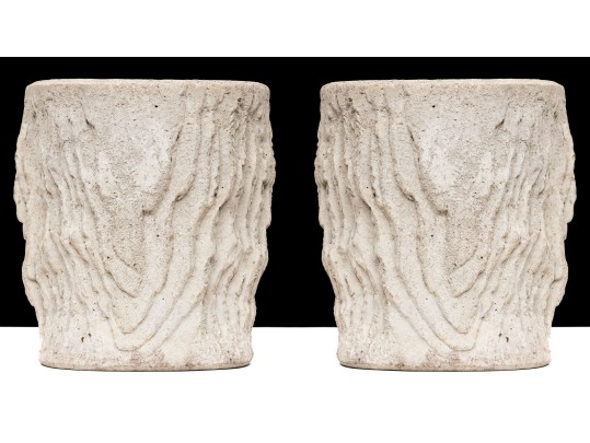 Pair Of Chic Cast Stone Faux Bois Tree Trunk Form Pedestals