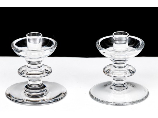 Pair Of Val St. Lambert Crystal Candlesticks With Single Glass Candlestick