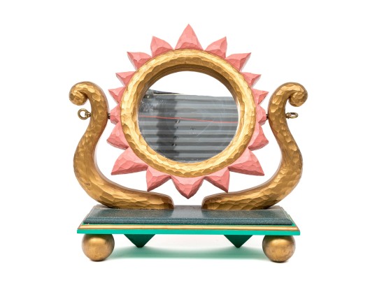 Colorful Chiseled And Painted Wood And Gilt Sun Motif Mirror