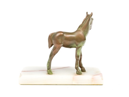 Art Deco Verde Finished Bronze Foal On Stone Base