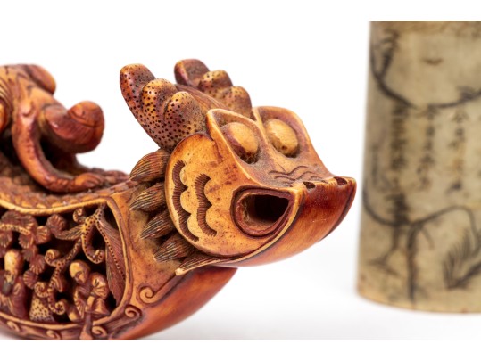 Group Of Two Chinese Carvings, Including A Soapstone Buddha Seal