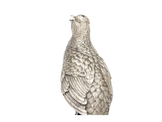 Set Of Two Robert K. Davis Chilmark Pewter Bobwhite Quails On Wood Stands