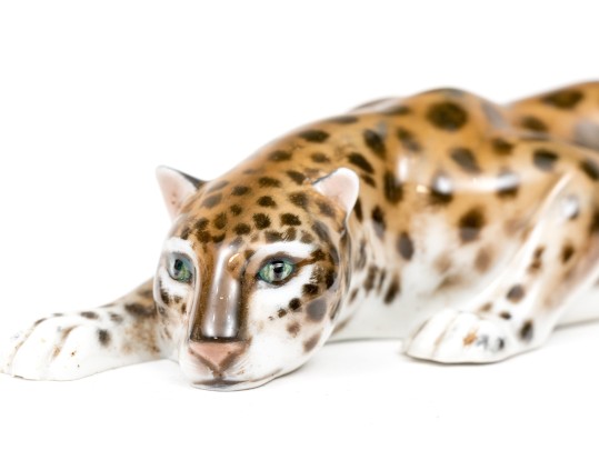 German Rosenthal Hand-Painted Porcelain Crouched Leopard