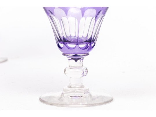 Set Of Seven Bohemian Amethyst Cut To Clear Goblets