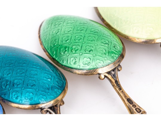 Fine Set Of Six Norwegian Sterling And Enameled Demitasse Spoons