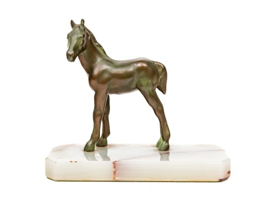Art Deco Verde Finished Bronze Foal On Stone Base