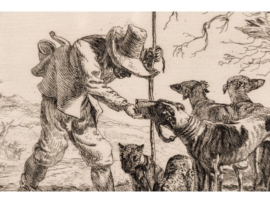 Intaglio Print, Shepherd With Dogs In The Landscape