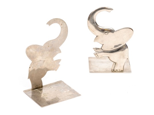 Adorable Pair Of Vintage Aluminum Elephant Bookends