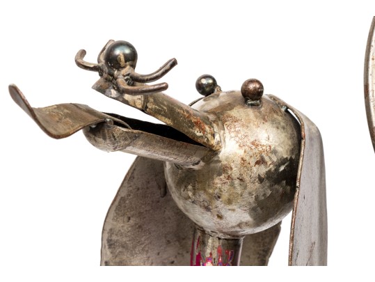 Vintage Artisanal Metal Sculpture Of A Dog