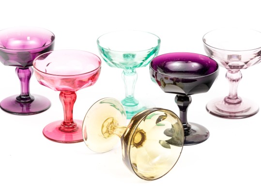 Set Of Six Colorful Stemmed Champagne Coupes