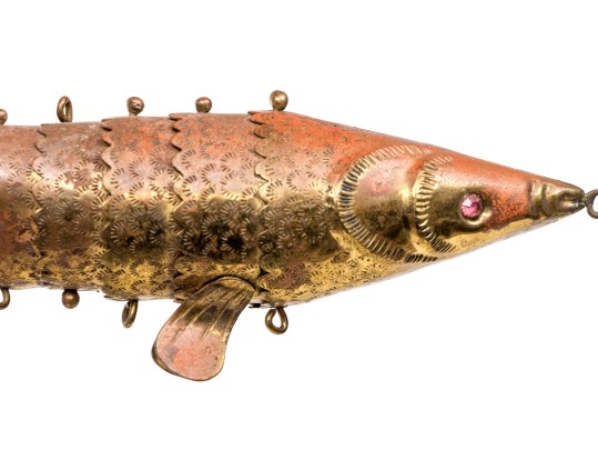 Reticulated Brass Fish With Inlaid Eyes