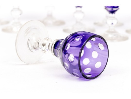 Set Of Nine Bohemian Amethyst Cut To Clear Goblets