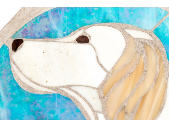 Slag Glass Mosaic Stepping Stone Of A Dog On Profile