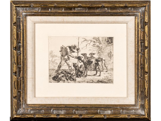 Intaglio Print, Shepherd With Dogs In The Landscape