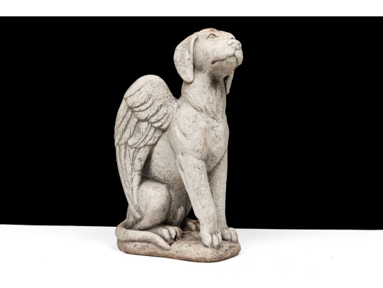 Cast Stone Seated Dog With Angel Wings