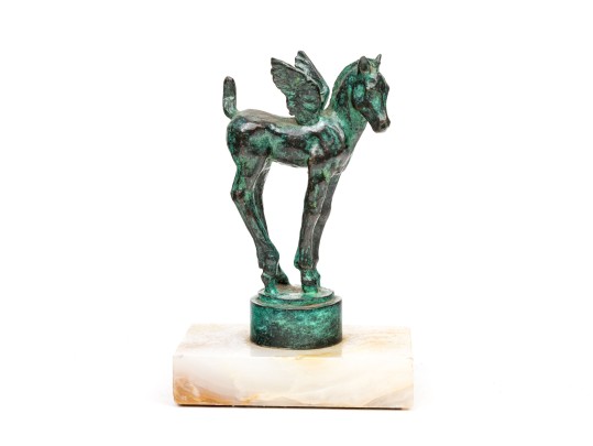 Beautiful Cast Bronze Pegasus In Verde Patina