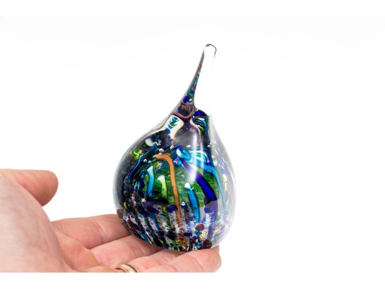 Artist Signed Hand-blown Cased Teardrop Form Paperweight