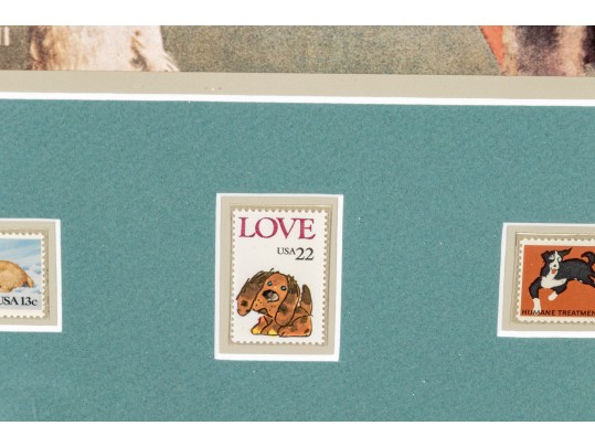 Custom Framed Norman Rockwell Decorative Print With Stamps