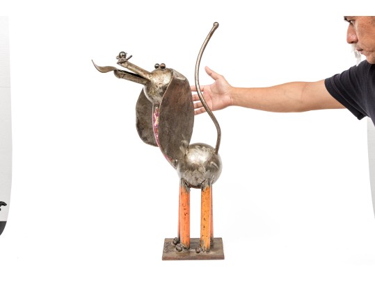 Vintage Artisanal Metal Sculpture Of A Dog