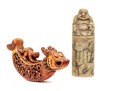 Group Of Two Chinese Carvings, Including A Soapstone Buddha Seal