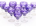 Set Of Ten Bohemian Amethyst Cut To Clear Dessert Wine Glasses