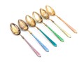 Fine Set Of Six Norwegian Sterling And Enameled Demitasse Spoons