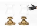 Large Pair Of Brass And Glass Candle Hurricanes