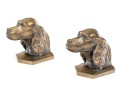 Pair Of Brass Tone Dog Head Bookends