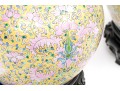 Pair Of Chinese Famille Rose On Yellow Ground Porcelain Jars On Stands