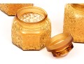 Collection Of Four Amber Glass Vessels With Three Lids