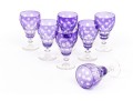 Set Of Seven Bohemian Amethyst Cut To Clear Goblets