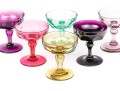 Set Of Six Colorful Stemmed Champagne Coupes