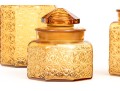 Collection Of Four Amber Glass Vessels With Three Lids