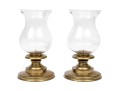 Large Pair Of Brass And Glass Candle Hurricanes