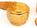 Collection Of Four Amber Glass Vessels With Three Lids